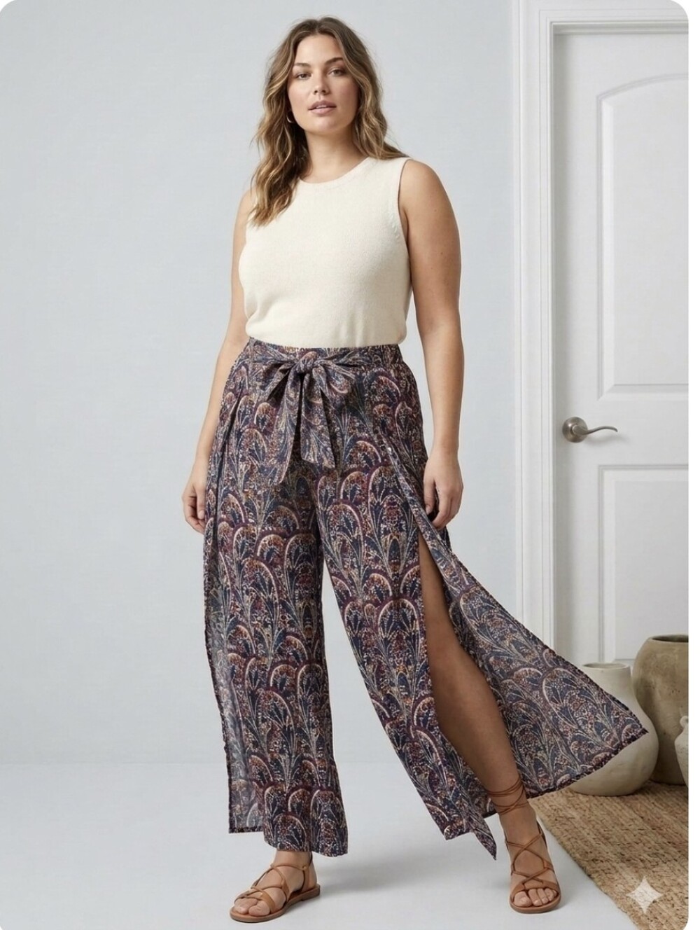 Olivaceous Navy Floral Arch-Print Palazzo Pant